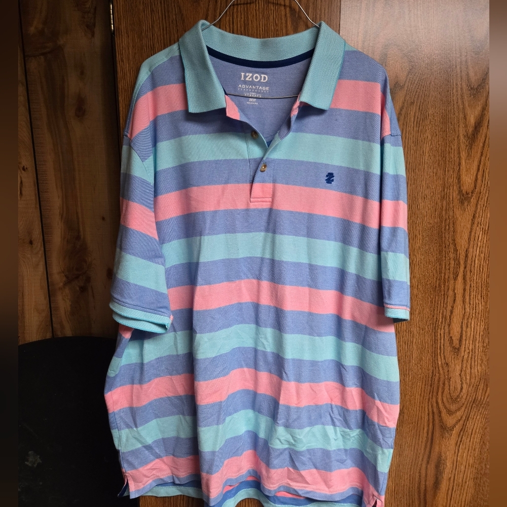IZOD Men's Striped Polo Shirt - Blue and Pink